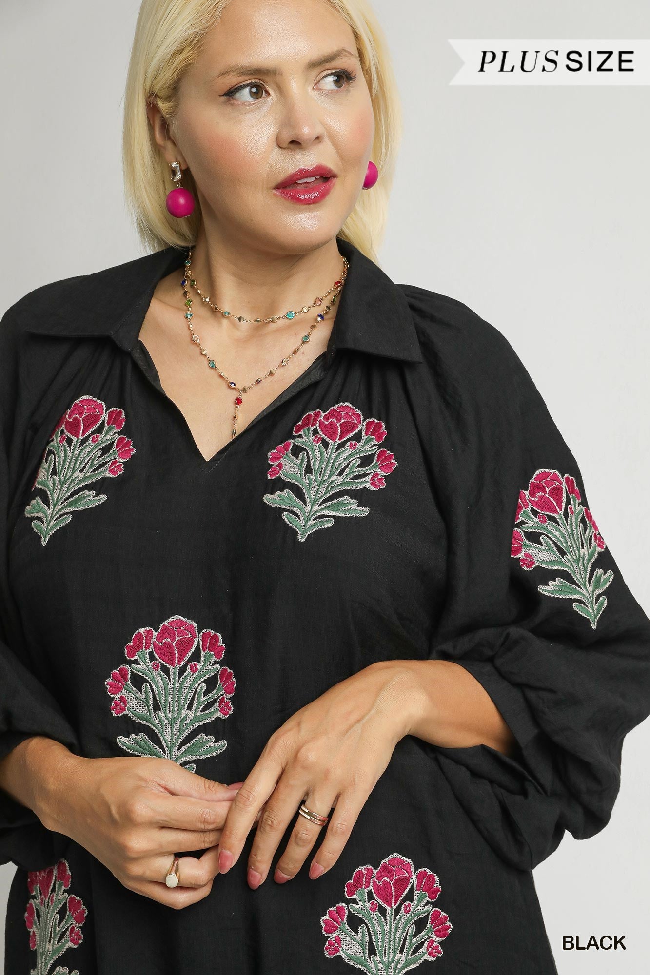 U19 Umgee Embroidered Floral Boho Ruffle Hem Dress Plus