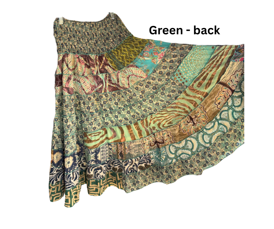 KH1 Karma Highway Bright Multicolor Patchwork Tiered Boho Maxi Skirt Pull on Smocked Waist Plus Size