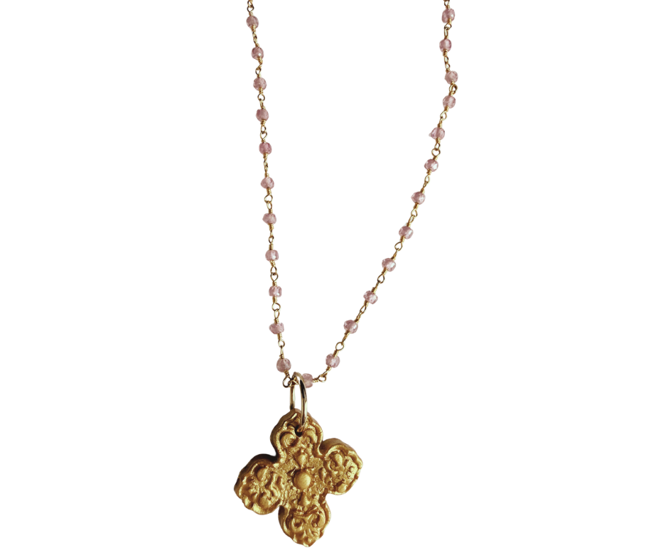 HT1 Hidden Truth Gold with Pink Crystal Chain with Kait Cross