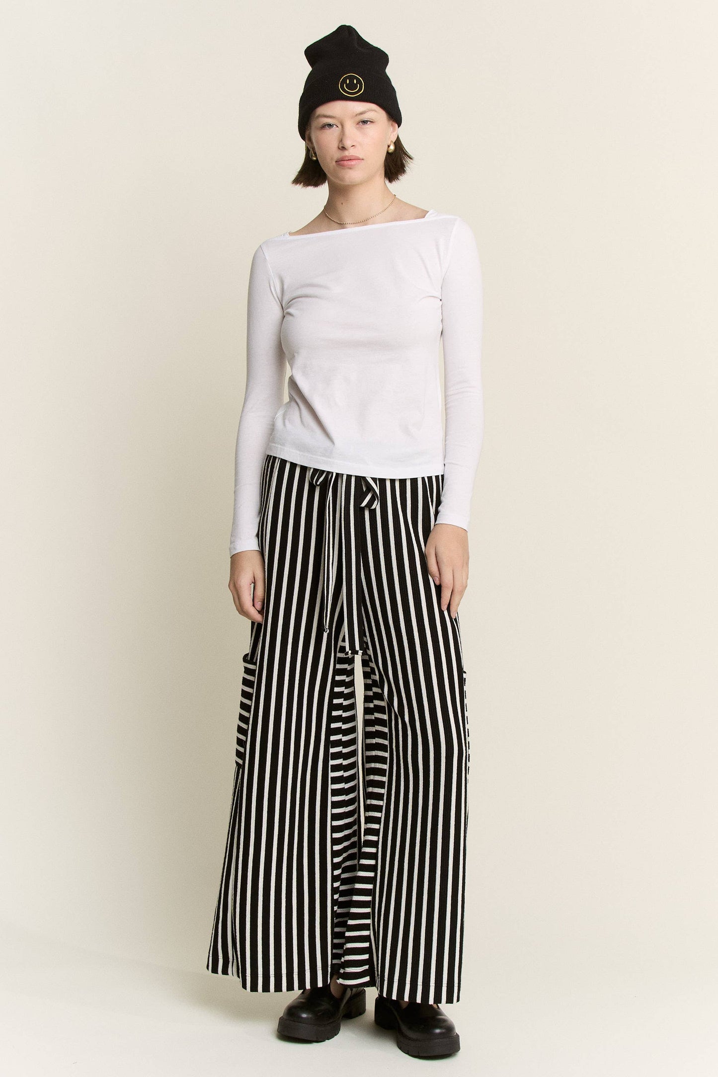 JADE BY JANE - PLUS SIZE Black and White Stripe Wide Leg Pants