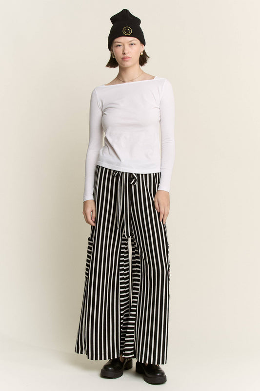 JADE BY JANE - PLUS SIZE Black and White Stripe Wide Leg Pants