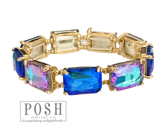 Posh Pearl - Large Royal Blue Iridescent Emerald Cut Bracelet