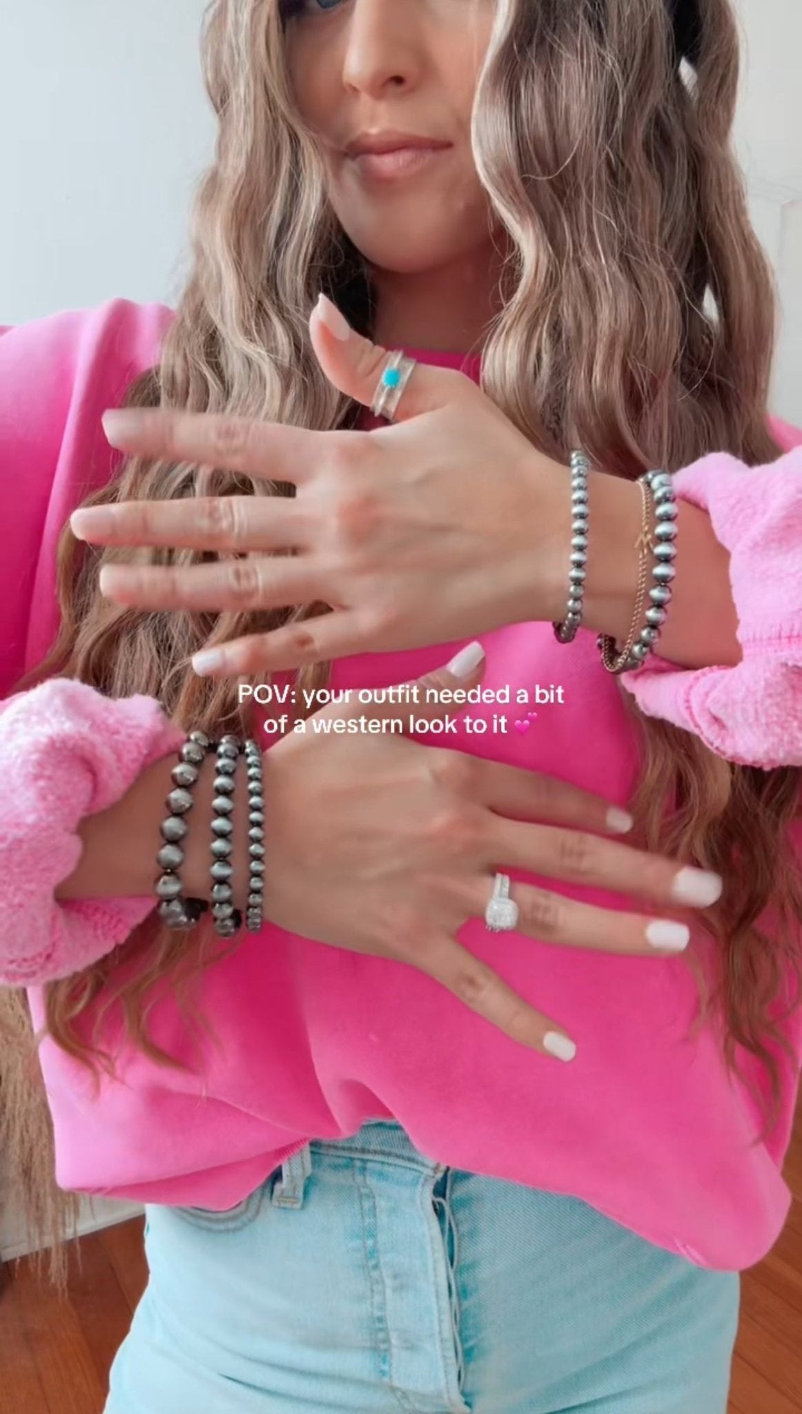 Faux Sterling Pearl Western Stretch Bracelet Set — 5-Piece Silver Stack