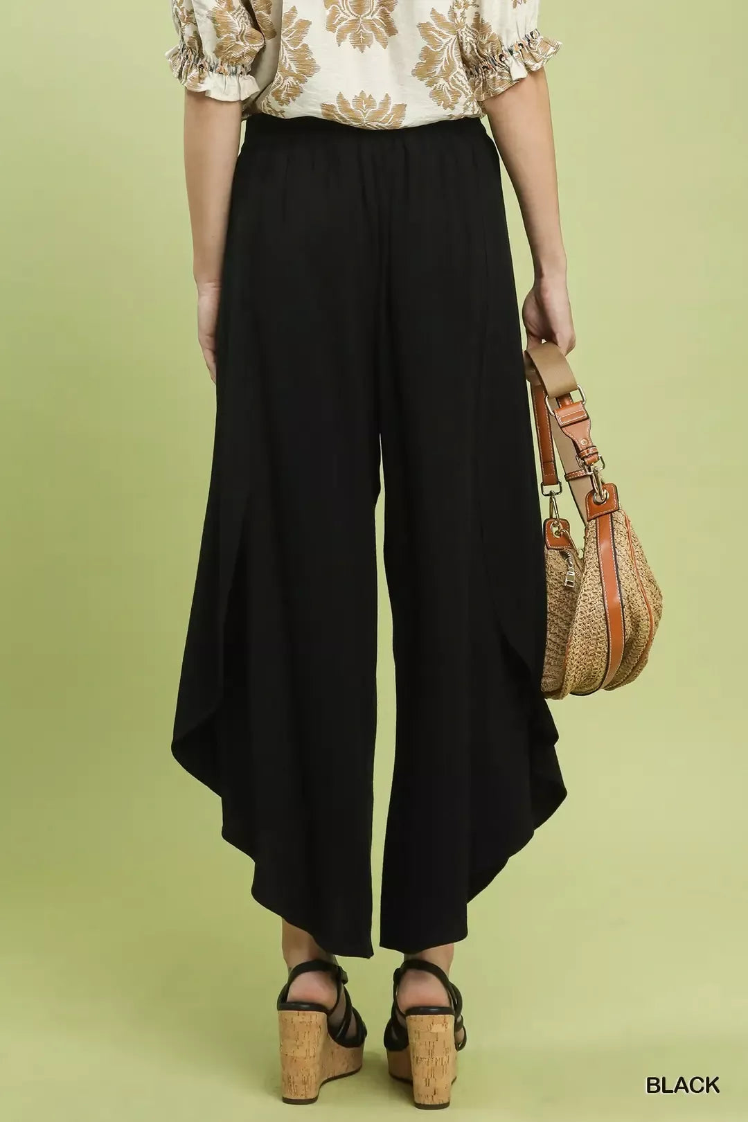 Umgee Flowy Asymmetrical Hem Wide Leg Pants
