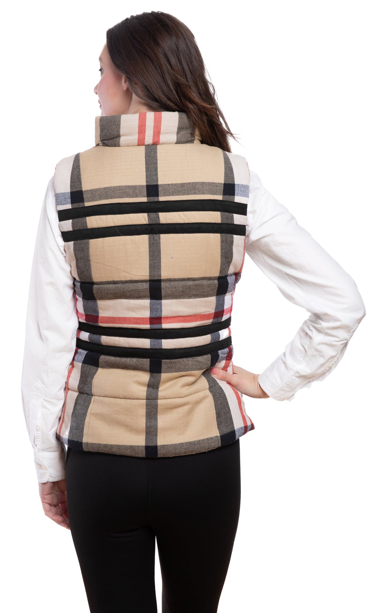 Rosey Vest Red Khaki Yarn-Dyed Plaid