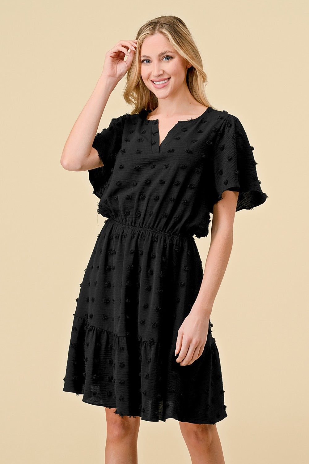 Spin Plus Size Textured Black Tiered Dress