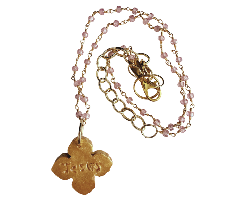 HT1 Hidden Truth Gold with Pink Crystal Chain with Kait Cross