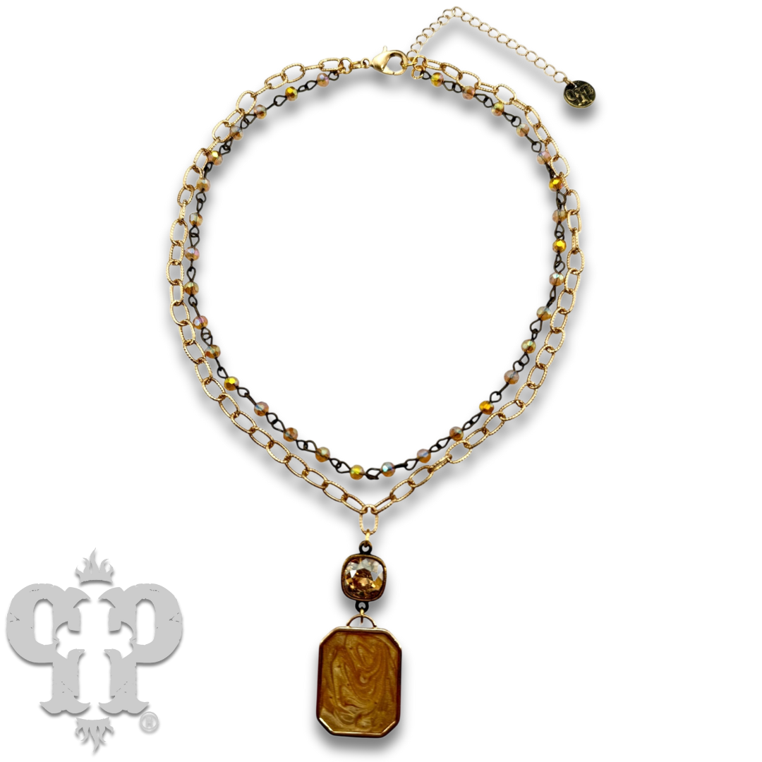 Pink Panache Brands - Double strand necklace with Austrian crystal pendant