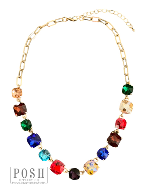 Pink Panache Brands - Pink Square Rhinestone Necklace