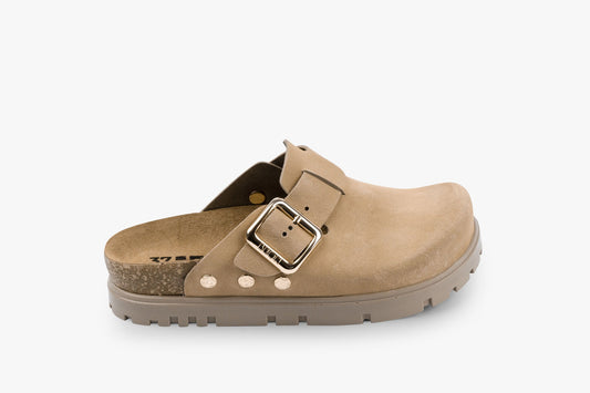 Andora II by LEON- Women’s Leather Platform Clog- Adjustable Buckle & Cork-Style Slide