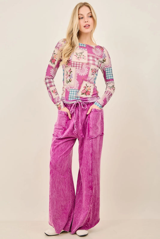 J. Her Magenta Mineral Washed Cropped Pants