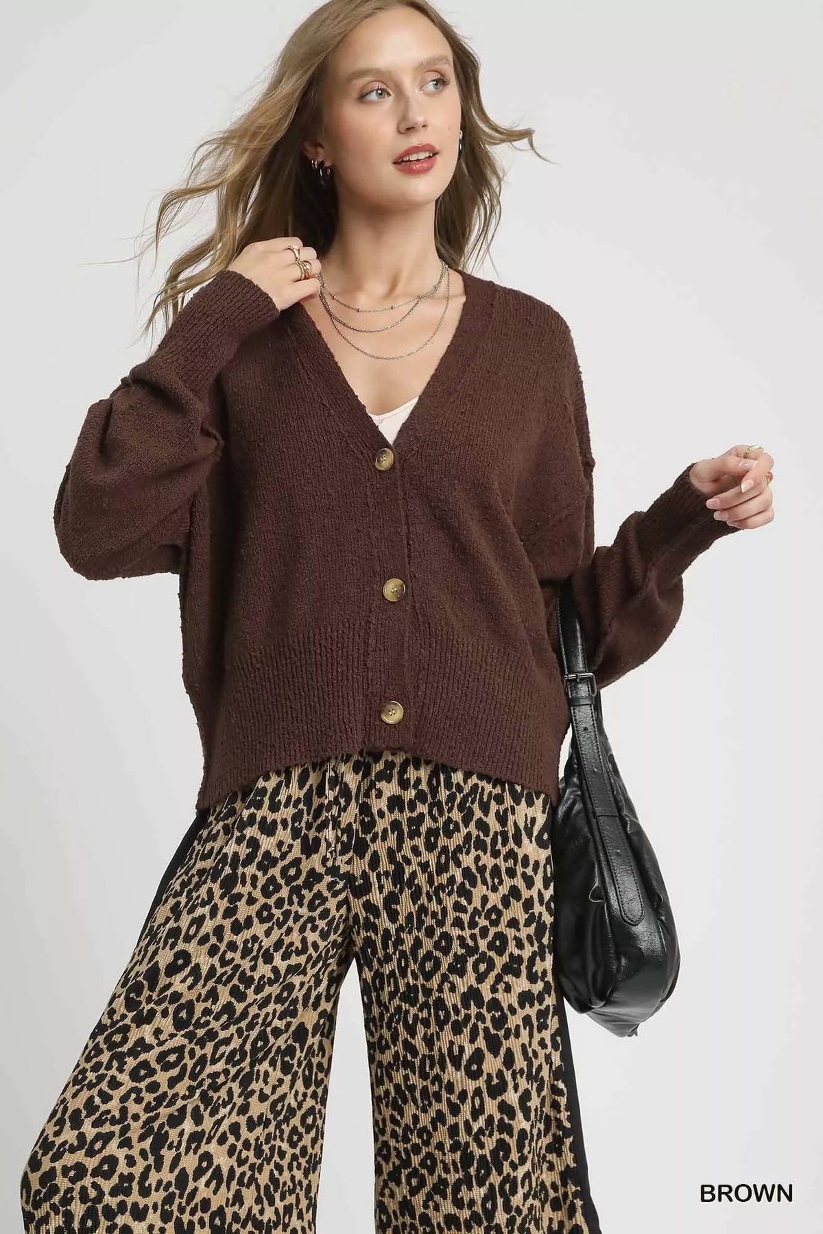 Umgee Button-Front V-Neck Knit Cardigan