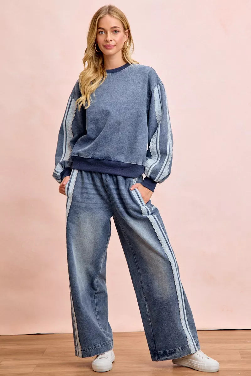 Washed Lace Side Detail Denim Jeans by BiBi