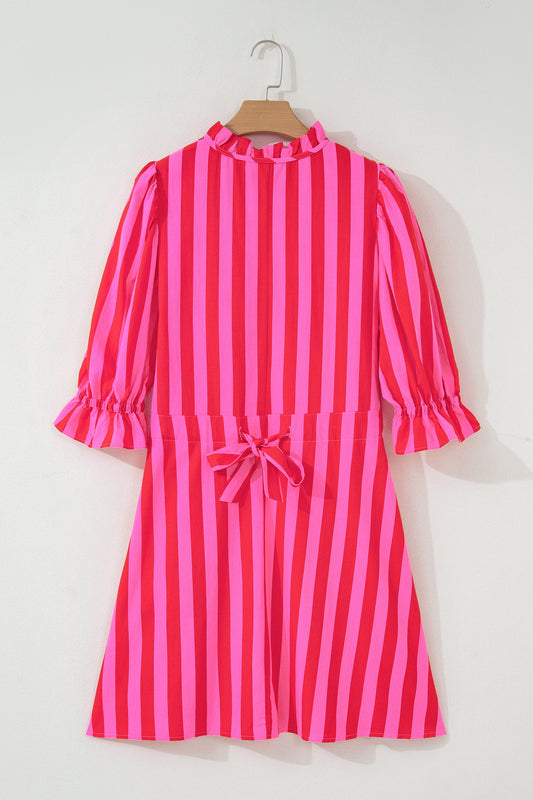 Plus Size Stripe Frilled Collar Button Mini Dress