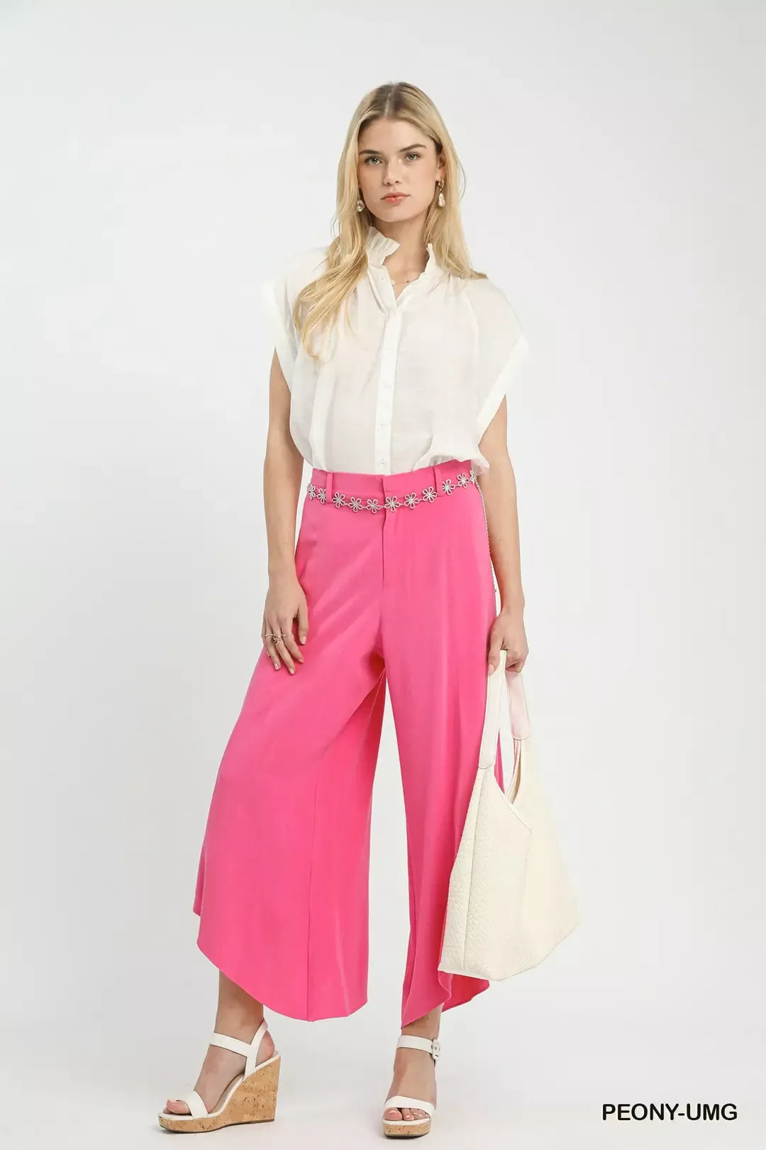 Umgee Flowy Asymmetrical Hem Wide Leg Pants