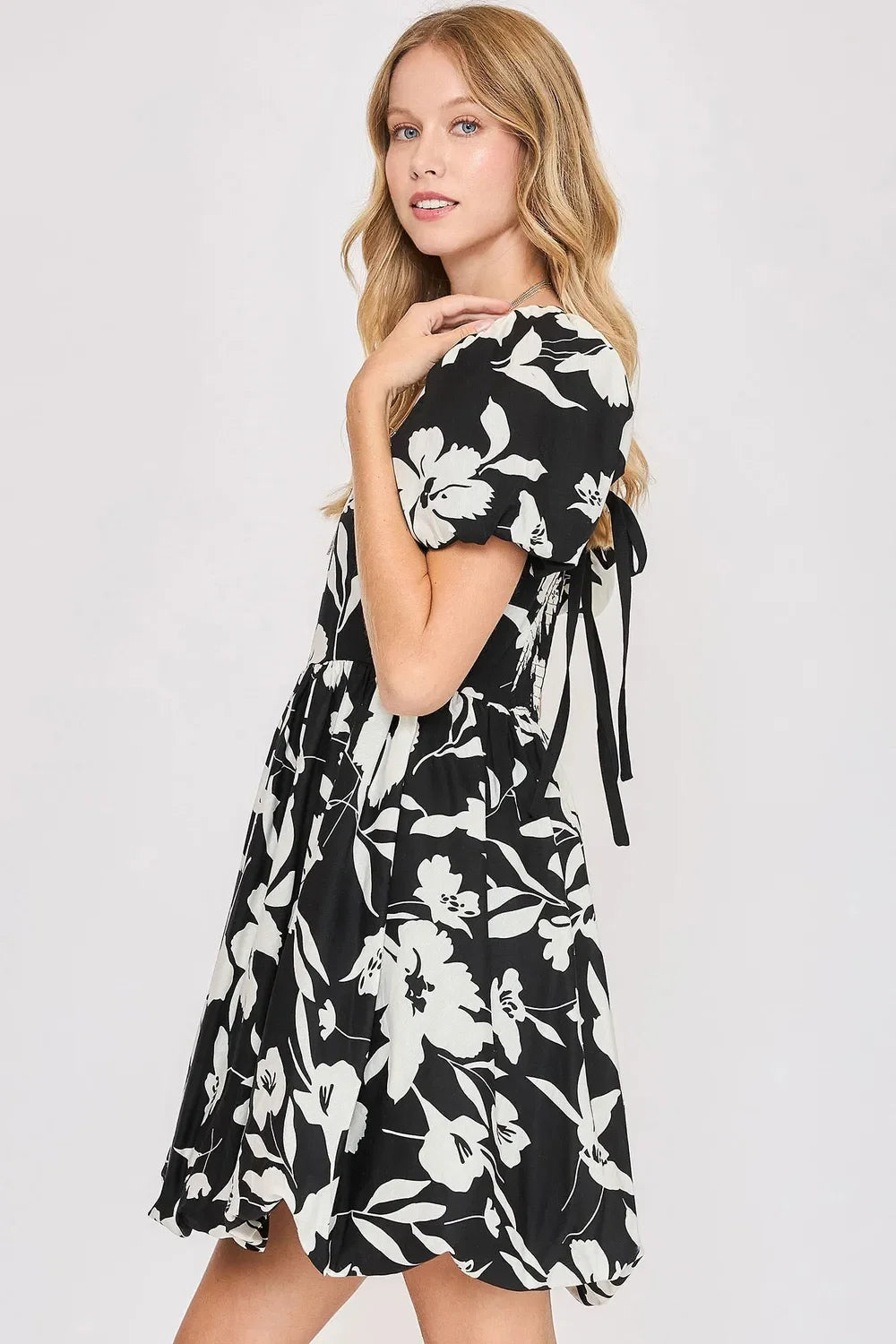 Umgee Full Size Two Tone Floral Print Babydoll Dress Plus Size