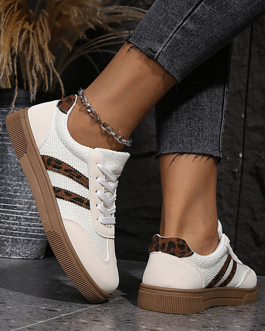 Kamari Textured Woven Leopard Patchwork Flat Sneakers