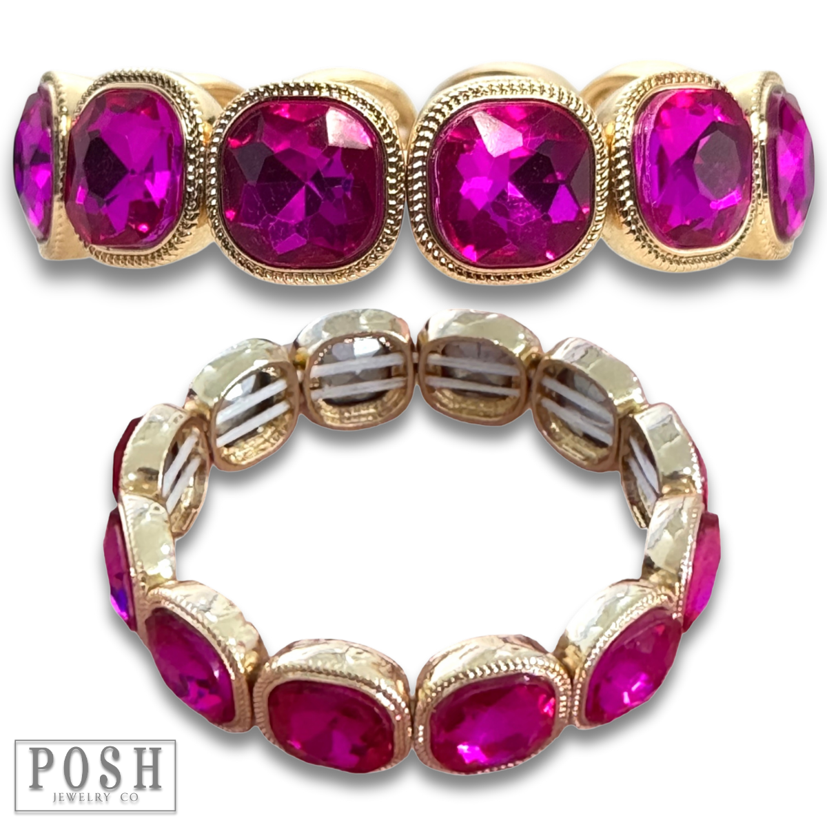 Pink Panache Brands - Cushion-Cut Rhinestone Crystal Stretch Bracelet