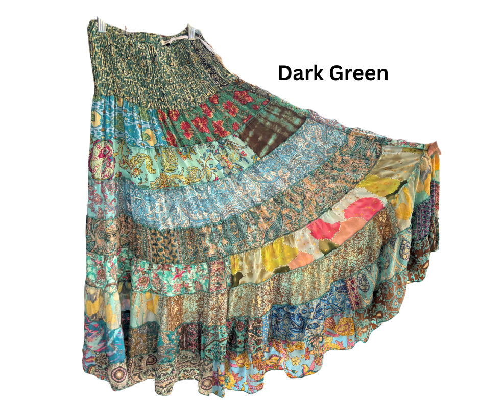 KH1 Karma Highway Bright Multicolor Patchwork Tiered Boho Maxi Skirt Pull on Smocked Waist Plus Size