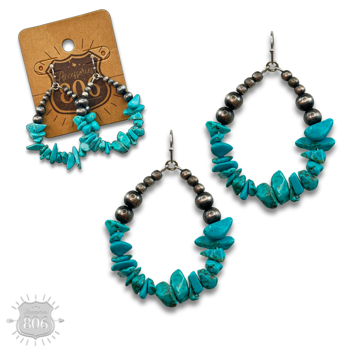 Western bead and stone chip teardrop earring - LC