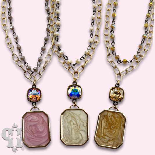 Pink Panache Brands - Double strand necklace with Austrian crystal pendant