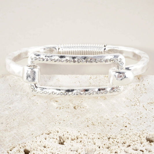 Wild Honey - Hammered Metal Rectangular Crystal Hook Bracelet