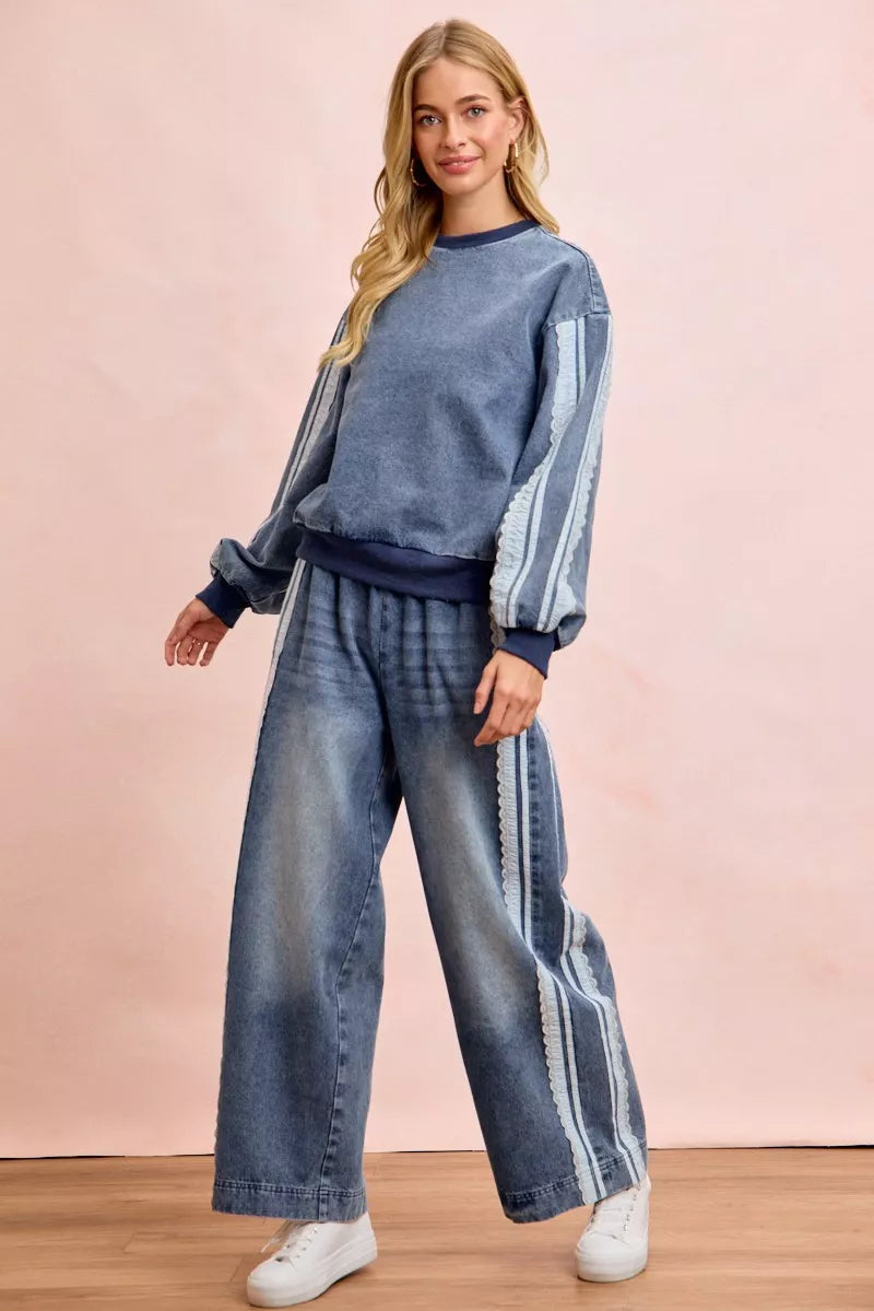 Washed Lace Side Detail Denim Jeans by BiBi