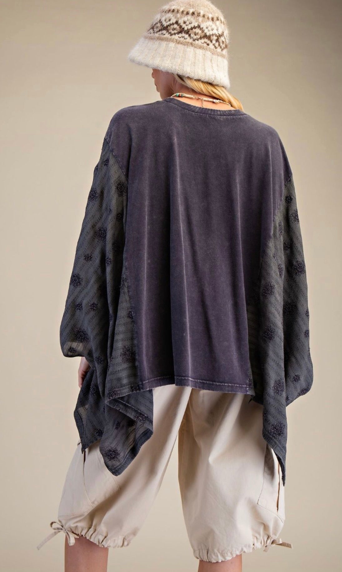 E12 Easel Black Mineral Washed Peace Sign Poncho Top