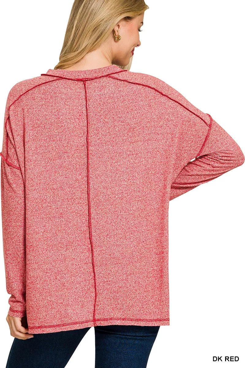 Zenana Full Size Melange Hacci Exposed Seam Hi-low Tee Plus Size