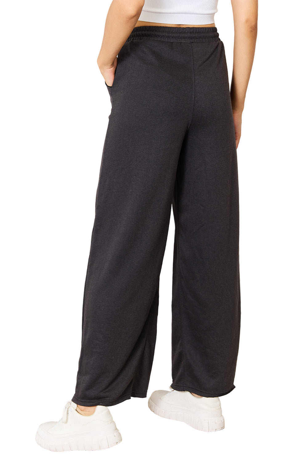 Garden Naked Women's Casual Pants Wide-Leg Drawstring Waist with Pocketed Lounge Pants Charcoal Elastic Waist