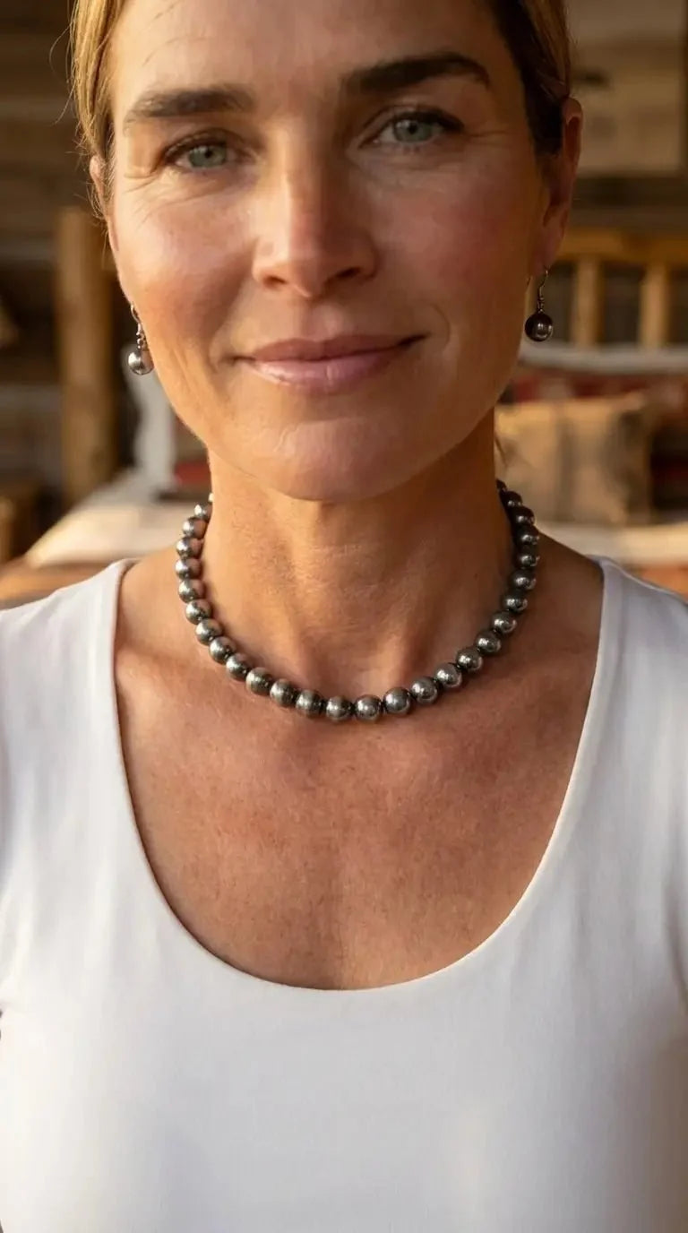 8mm Fashion Pearl Choker Necklace & Earring Set — Western Adjustable Set