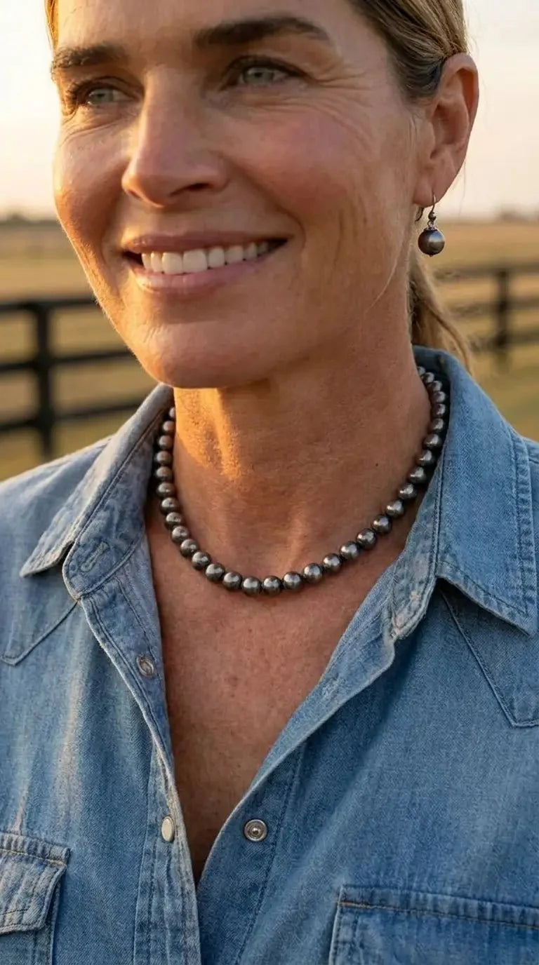 8mm Fashion Pearl Choker Necklace & Earring Set — Western Adjustable Set