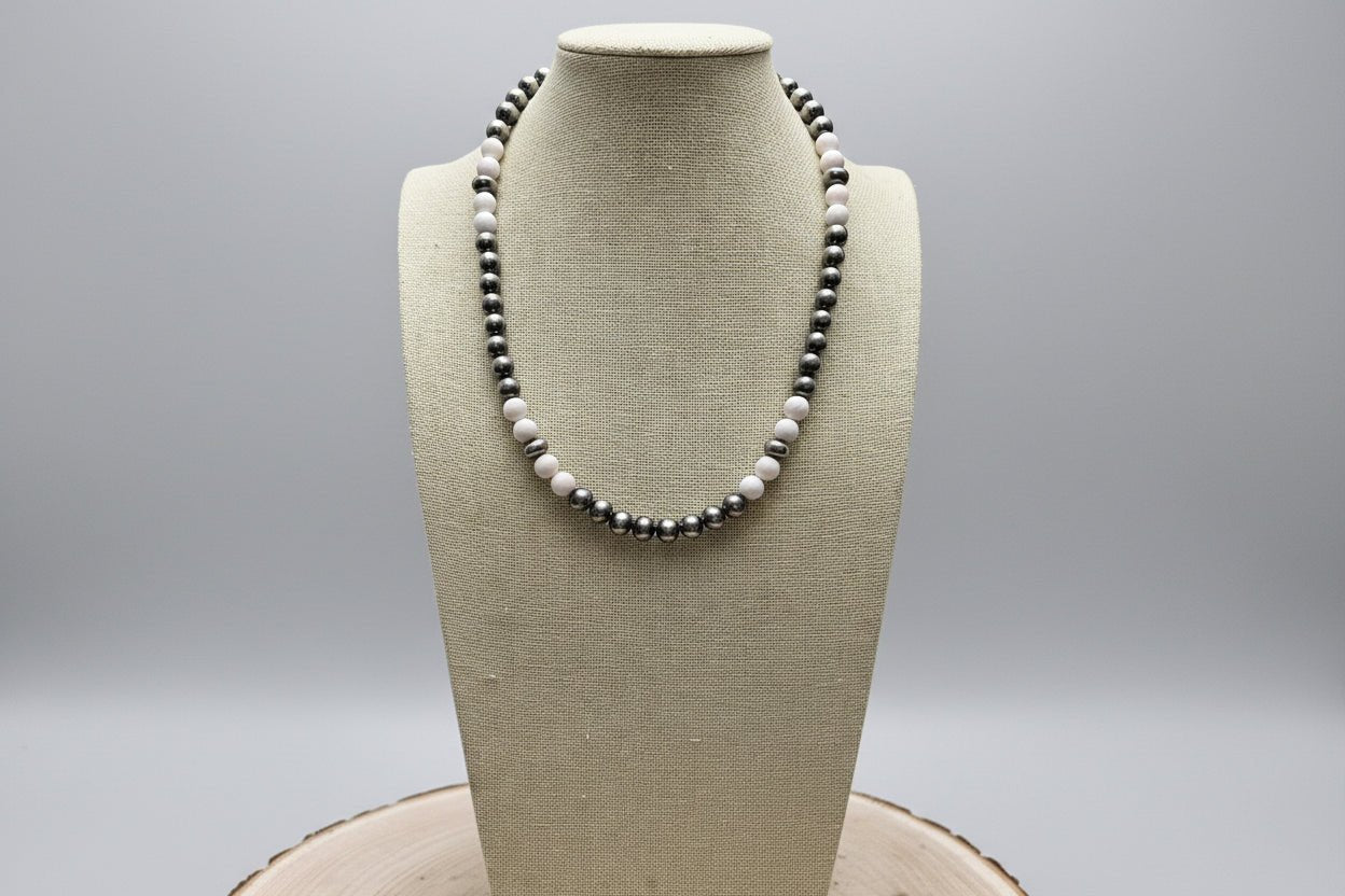 8mm Sterling Pearl, Saucer & Pink Conch Necklace — 19 inch