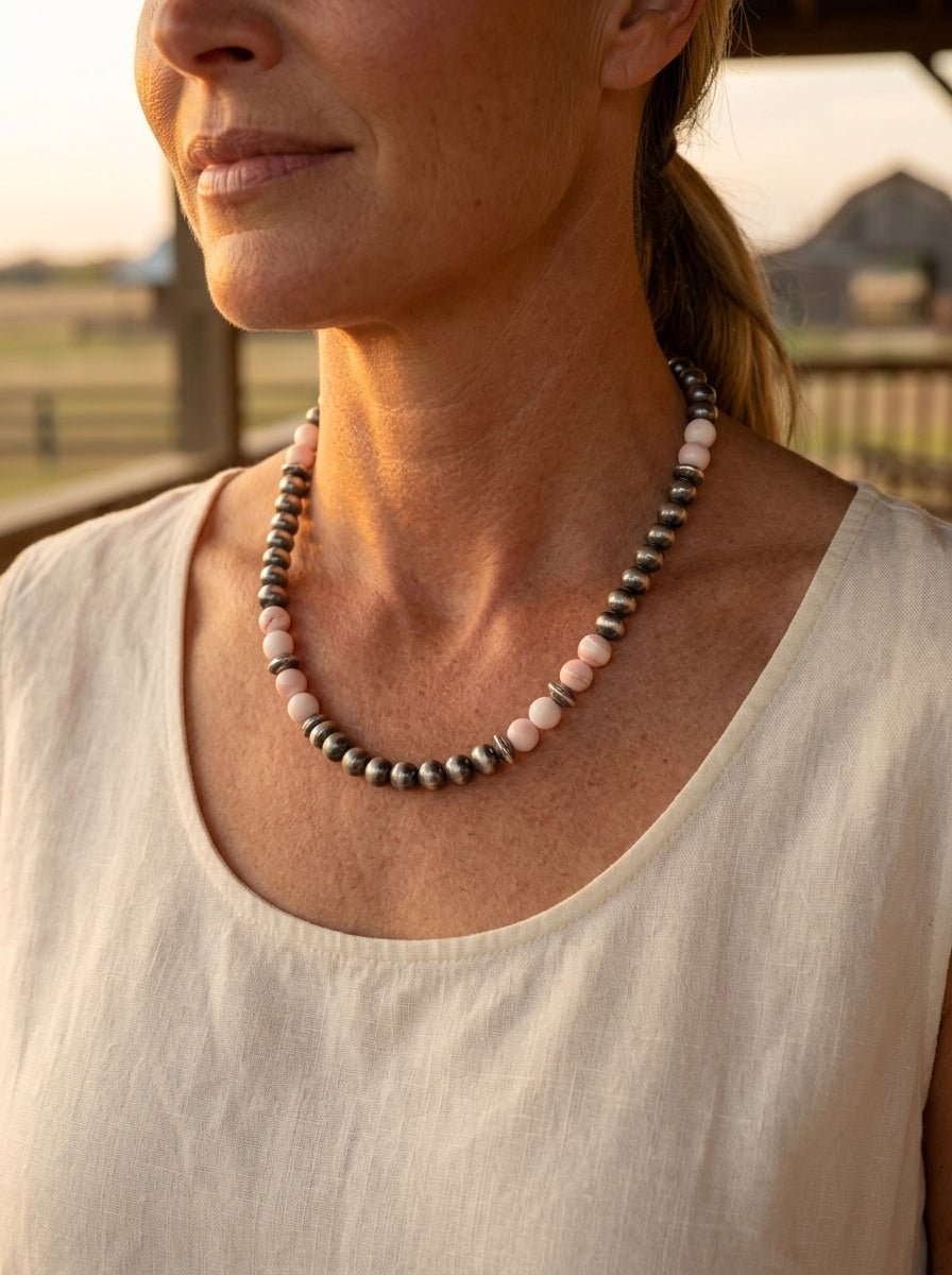 8mm Sterling Pearl, Saucer & Pink Conch Necklace — 19 inch