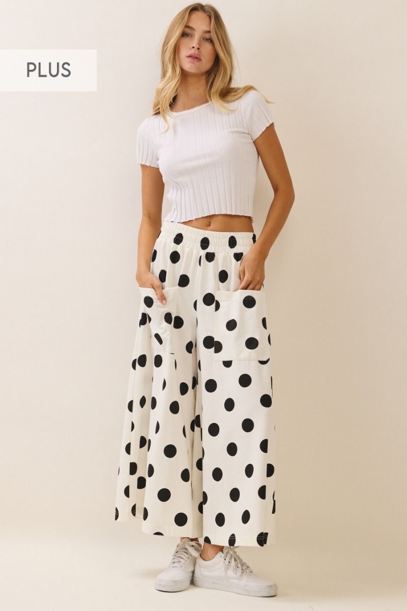 Oddi Plus Polka Dot Wide Leg Pull-On Pants