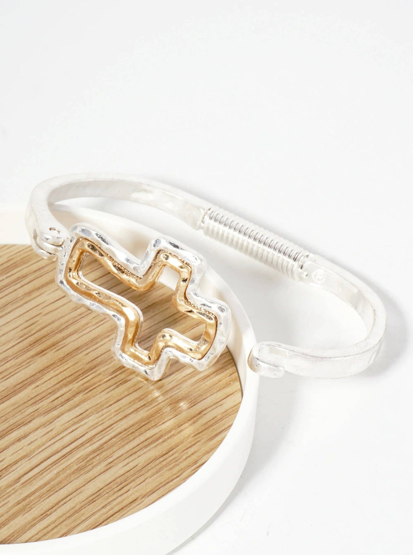 Wild Honey - Hammered Metal Dual-Tone Cross Hook-Clasp Bracelet
