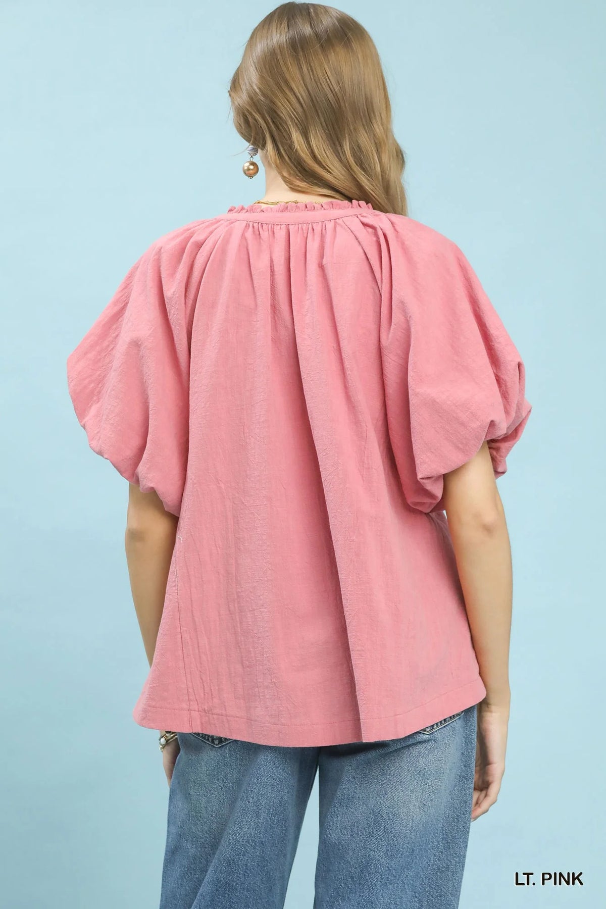 Umgee Lace Inset Puff Sleeve Boho Blouse
