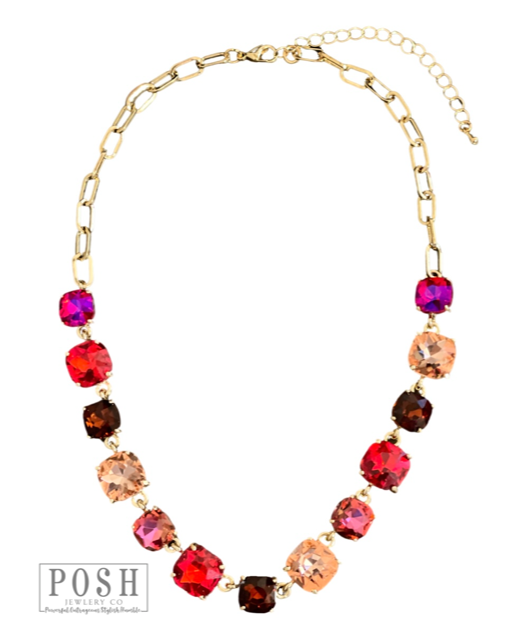 Pink Panache Brands - Pink Square Rhinestone Necklace