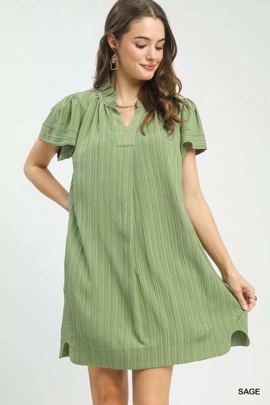Umgee Flutter Sleeve V-Neck Shift Dress