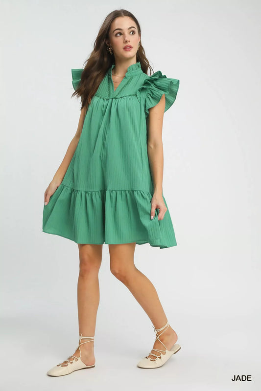 Umgee Flutter Sleeve Tiered Dress