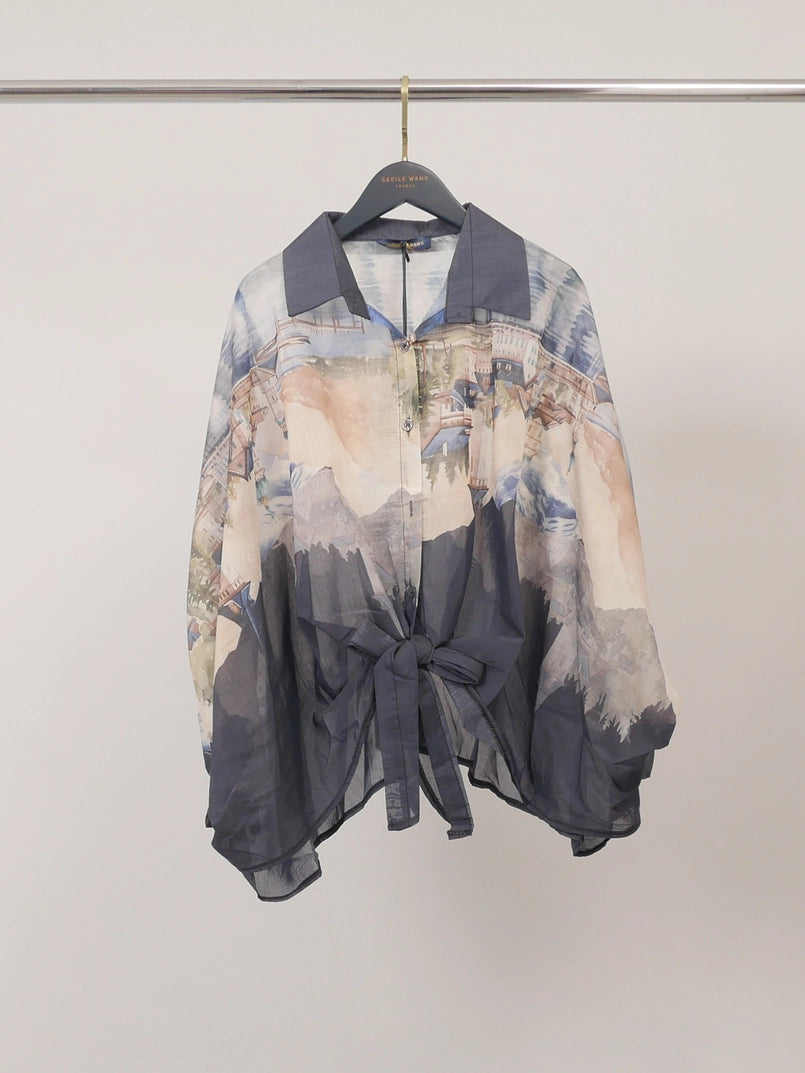 Coming Soon - Italian Watercolor Tie-Front Blouse