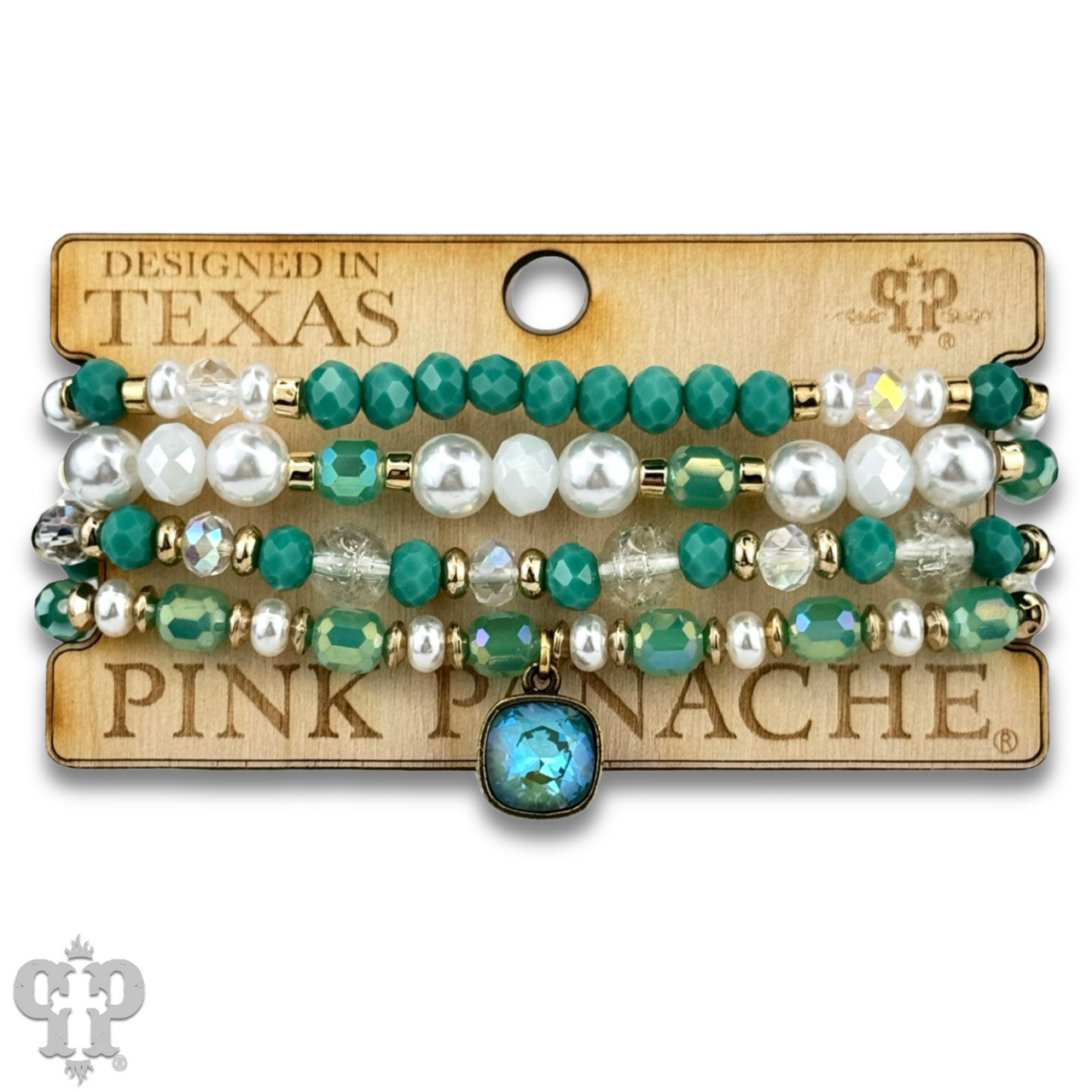 Pearl, glass and gold bead bracelet with Austrian crystal