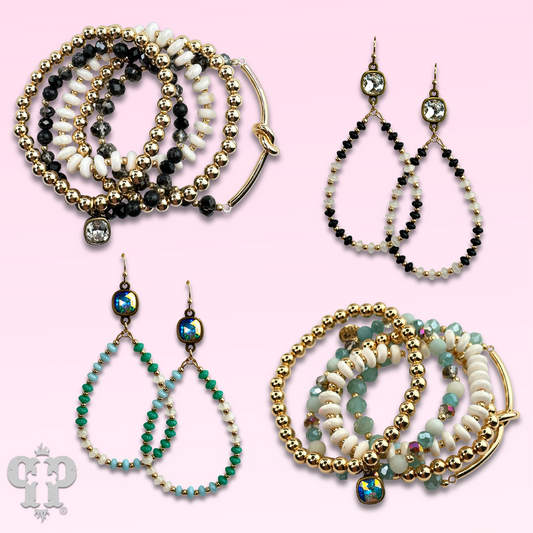 Mixed color saucer bead teardrop earring with Austrian crystal