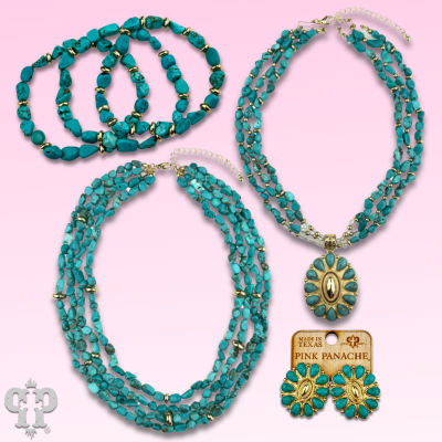 Turquoise and 18k gold dipped bracelet set