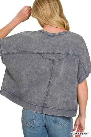 Blackberry Acid Washed Round Neck Short Sleeve Oversized T-Shirt by Zenana