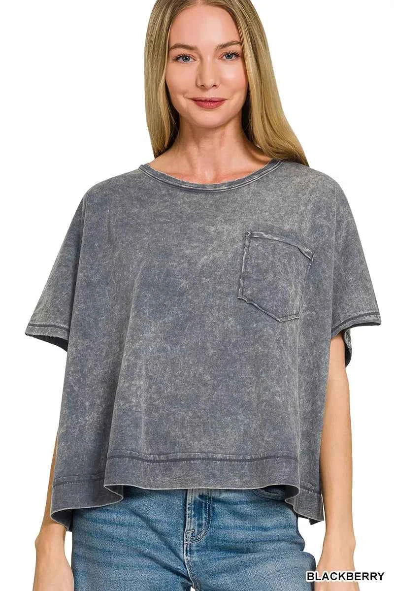 Blackberry Acid Washed Round Neck Short Sleeve Oversized T-Shirt by Zenana