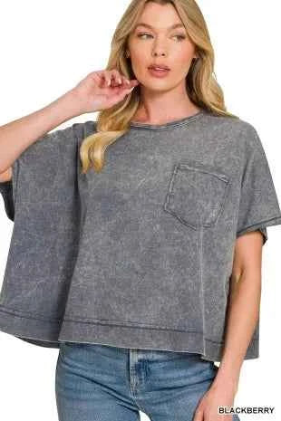 Blackberry Acid Washed Round Neck Short Sleeve Oversized T-Shirt by Zenana