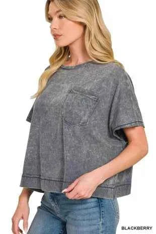 Blackberry Acid Washed Round Neck Short Sleeve Oversized T-Shirt by Zenana