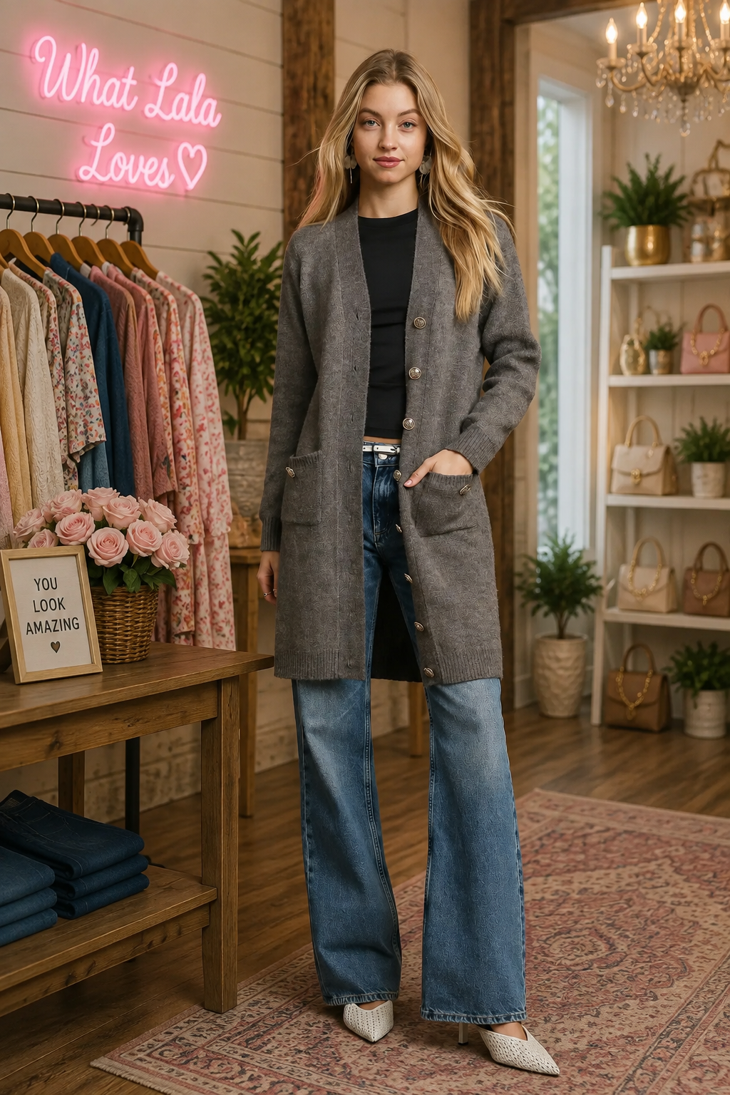 Longline Button Front Knit Cardigan with Pockets by Umgee