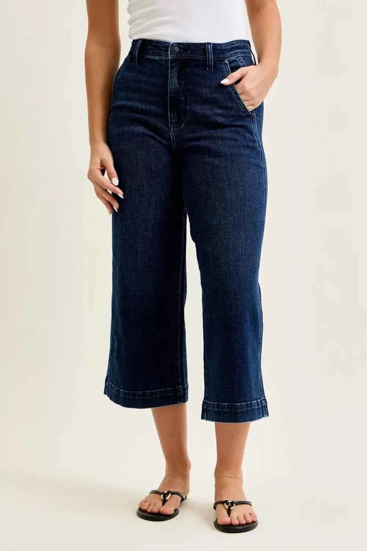 Dark Wash High Waist Ankle Wide Jeans by Judy Blue